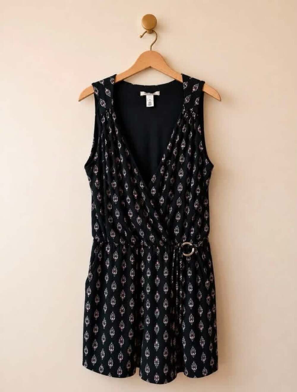 White House Black Market Black Patterned Sleeveless Romper Size 8